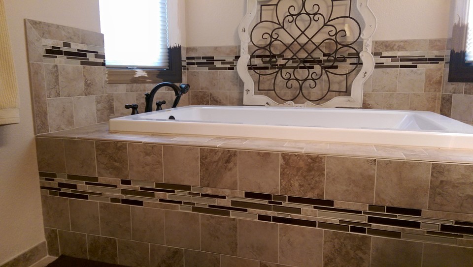 orcelain Tile Shower Surround with Glass Mosaic Inlay